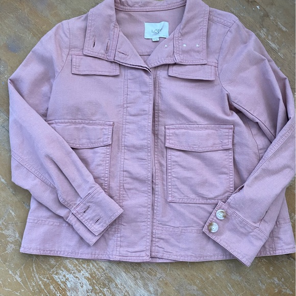 LOFT Dusty Pink Linen Blend Button Boxy Cargo Utility Jacket Size XXSP - Picture 7 of 14